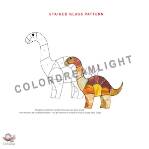 Dinosaur Stained Glass Pattern – Cute Brachiosaurus Suncatcher Template for Beginners | PDF Dino Panel Design for Kids Room or Nursery Decor