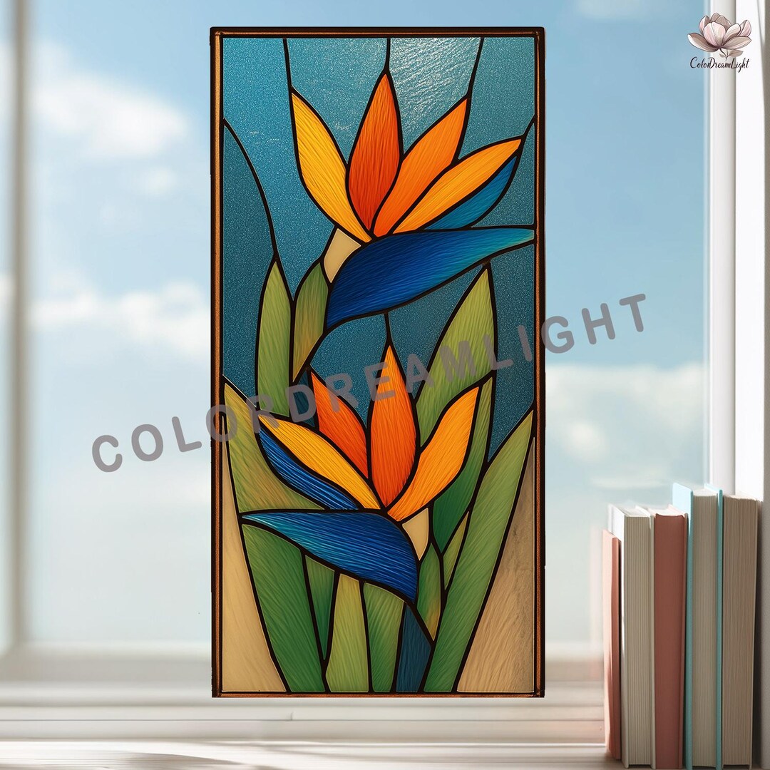 Bird of Paradise Stained Glass Panel Pattern | DIY Tropical Flower ...