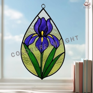 Mönster för irismålning, mall för droppformad solfångare, blommig fönsterdekoration (PDF PNG SVG, nr 04-89PA)