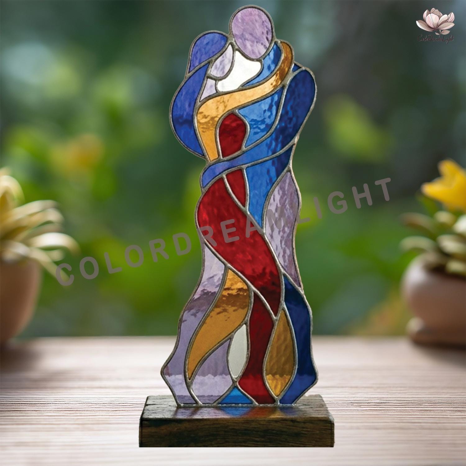 Abstract Embrace Stained Glass Pattern: Modern Couple Silhouette Art ...