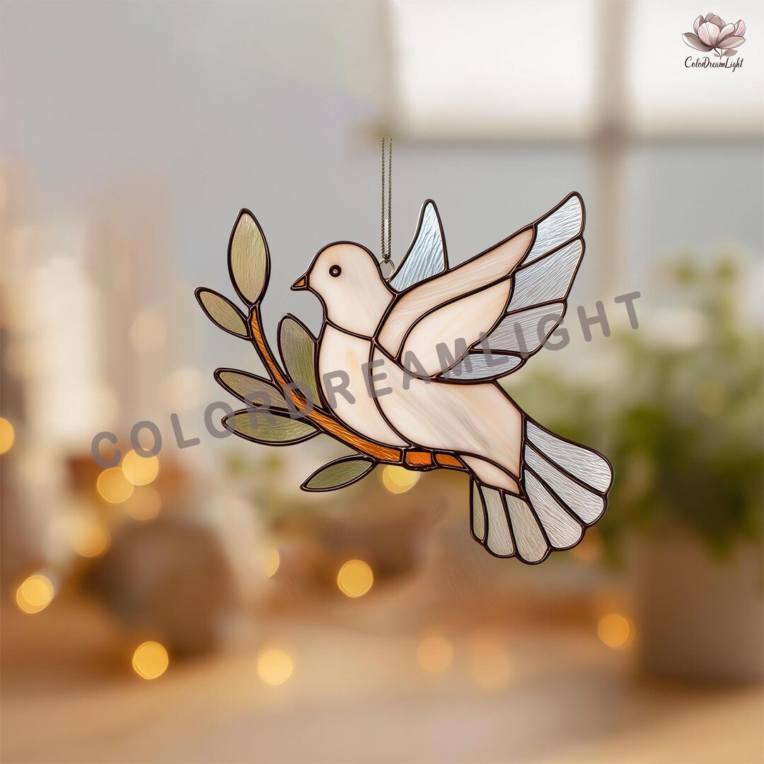 Dove With Olive Branch Stained Glass Pattern, Peace Bird Suncatcher ...