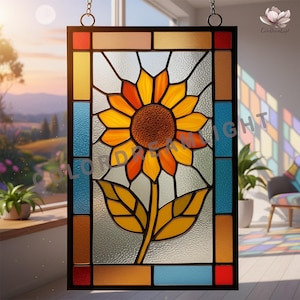 Sunflower Stained Glass Pattern, DIY Window Panel Template (PDF SVG Download No.04-134PA)