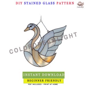Swan Stained Glass Pattern PDF | Elegant Flying Swan Suncatcher Template for Window Decor | DIY Glass Art Digital Download Gift Idea