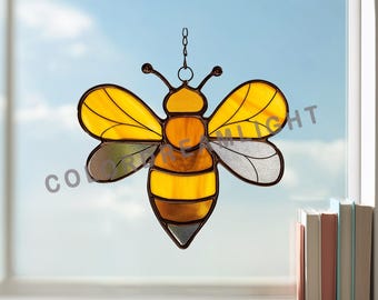 Bee Stained Glass Pattern, Cute Bumblebee Suncatcher Design, Nature Window Glass Art (PDF PNG SVG Download, No.04-57IS)