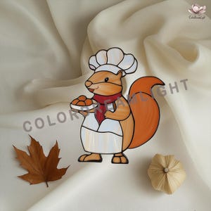 Padrão de vitral de esquilo de chef em PDF – Modelo fofo de apanhador de sol de animal para cozinhar, painel divertido para decoração de cozinha faça você mesmo, download digital instantâneo