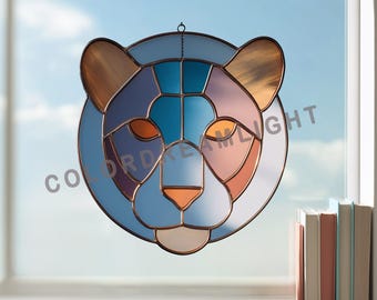 Lion Face Stained Glass Pattern, Geometric Animl Suncatcher Template,  Instant Download PDF SVG PNG (No.04-246AN)