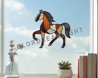 Horse Stained Glass Pattern | Cute Farm Animal Suncatcher Template PDF PNG SVG | Digital Download | Diy Window Hanging Design. No.04-53AN