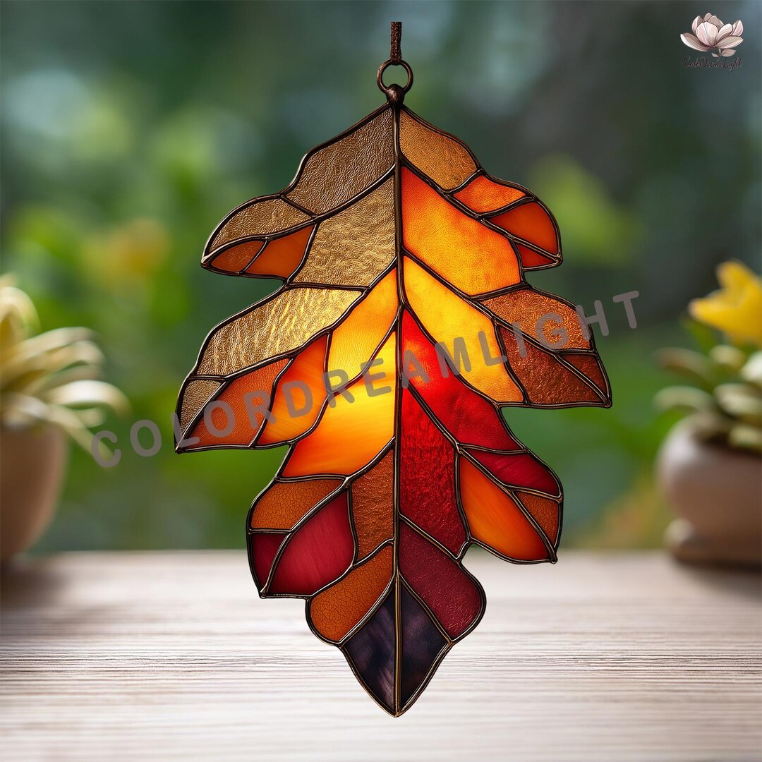 Stained Glass Oak Leaf Pattern PDF | Fall Suncatcher DIY | Autumn Leaf ...
