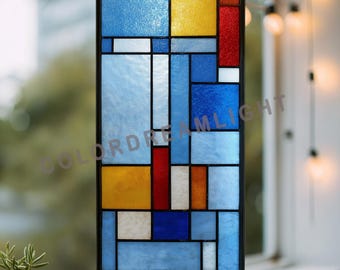 Geometric Stained Glass Pattern: Modern Abstract Window Panel Template, Digital Download PDF SVG PNG (No.04-13GE )