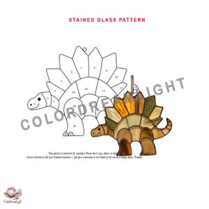 Stegosaurus Stained Glass Pattern –Cute Dinosaur Suncatcher Template for Beginners | Easy PDF Glass Art Design for Kids Room & Nursery Decor