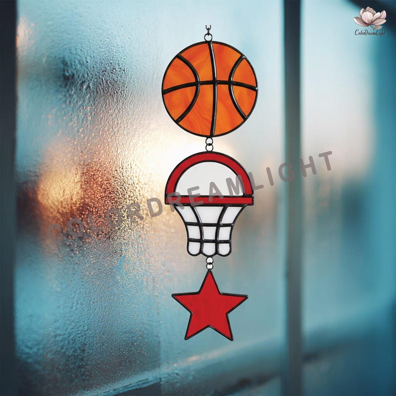 Basketball Stained Glass Pattern PDF PNG, Sports Suncatcher Template ...