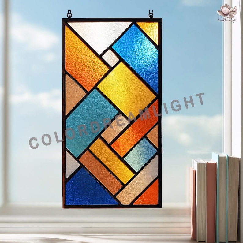 Geometric Stained Glass Panel Pattern: Modern Abstract DIY Suncatcher ...