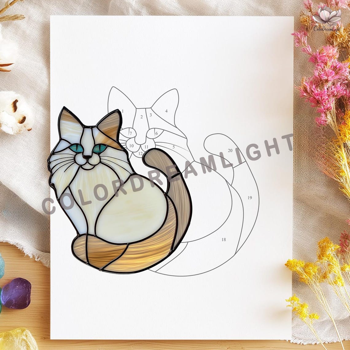 Long Hair Cat Stained Glass Pattern – Pet Memorial DIY Suncatcher – PDF ...