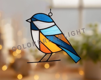 Blue Bird Stained Glass Bird Pattern, Bird Suncatcher Template, Garden Gift for Bird Lovers, DIY Ornament Glass Art  PDF PNG (No.04-92BI)