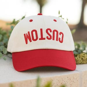 Gorra de béisbol personalizada con texto invertido bordado, gorra bordada en dos tonos, crea tu propia gorra personalizada, gorra de béisbol Rally