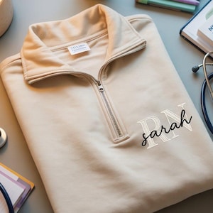Custom Name Nurse Embroidered Quarter Zip Sweatshirt, RN Sweatshirt, Nursing Student Shirt, Gift For Grad, New Nurse Gift, Graduation Gift
