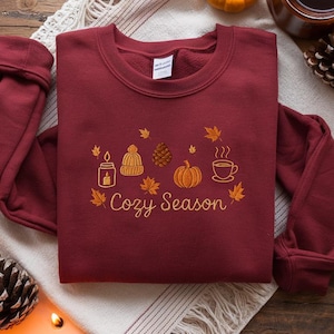 Warm Season Embroidered Sweatshirt, Autumn Aesthetic Pullover, Pumpkin Patch Outfit, Cozy Season Shirt, Gifts For Fall Halloween