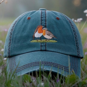 Robin Bird Embroidered Dad Cap, Bird Lovers Dad Cap, Vintage Garden Bird Hat, Gift For Bird Watchers, Nature Lovers