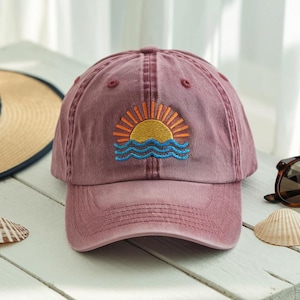 Summer Dad Cap, Beach Cap, Cute Summer Cap, Vacation Hat, Girl Gifts, Coastal Beach Sunrise Hat, Summer Aesthetic Gift, Sunset Surf Vibe Cap