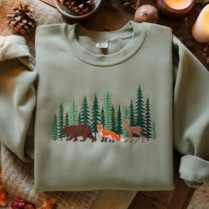 Bear Embroidered Sweatshirt, Forest Wildlife Nature Lover Gift, Cozy Outdoor Adventure Sweater, Cottagecore Shirt, Monochromatic Shirt