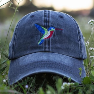 Hummingbird Embroidery With Name Baseball Cap, Wildlife Bird Hat, Gift For Gardeners, Bird Lovers And Nature Lovers