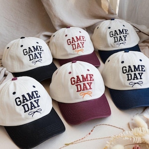 Game Day Embroidered Baseball Hat, Custom Team Bow Color, School Spirit, Women&#39;s Cap, Baseball Mom Hat, Sports Mom Hat