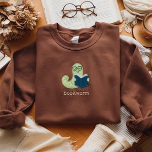 Bookworm Embroidered Sweatshirt, Cute Sweater For Bookworm, Bookish Gifts, Reader Crewneck, Dark Academia Gift for Book Lovers