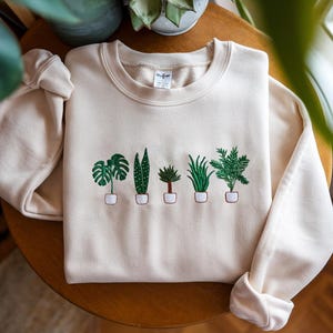 Houseplant Embroidered Sweatshirt, Plant Lover Crewneck, Boho Green Thumb, Cozy Botanical Sweater, Garden Lover Gift, Nature Lover Gift