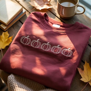 Embroidered Pumpkin Outline Sweatshirt, Simple Fall Pumpkin Crewneck, Minimal Fall Sweatshirt, Thanksgiving Outfit, Fall Aesthetic Shirt