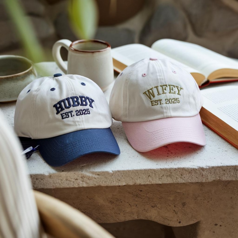 Embroidered Wifey Hubby Baseball Cap, Personalized Newlywed Hats