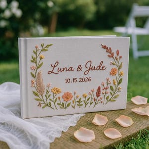 Custom Floral Hand Embroidered Wedding Guest Book, Personalized Memory Album,Floral Wedding Guestbook Ideas, Custom Personalized Memory Book