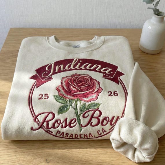 Football Fan Merch, Embroidered Indiana Sweatshirt, Rose Embroidery, State Sweater, College Gift