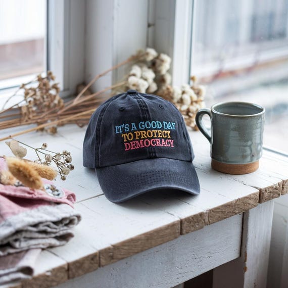 Protect Democracy Dad Cap, Rainbow Embroidered Political Hat