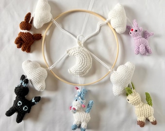 Crochet Pocket Monste Mobile Baby Crib Decor Nursery Eevee Baby Shower Gift Idea Birthday Gift Baby Crib Toy Gender Neutral Decor