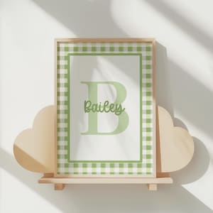 Personalized Gingham Nursery Wall Art Custom Name Baby Room Decor Kids Wall Art Gender Neutral Baby Shower Gift Monogram Kids Decor Playroom