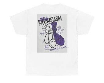 Camiseta de oso con grafiti y estampado "Entusiasmo", unisex, ideal para la calle, regalo para amantes de los osos, estilo casual y artístico.