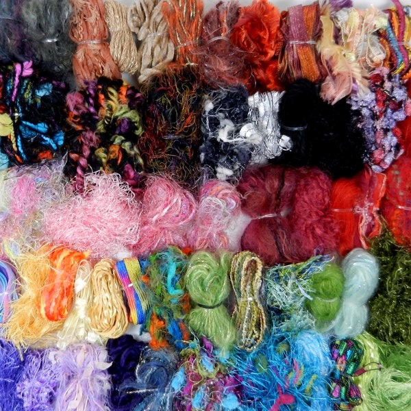 Art Yarn Bundle - 50 fibers/100 yds. - Grab Bag - Mixed Media Art, Fiber Art, Knit/Crochet, Weaving, Novelty Yarn, Embellishing #134