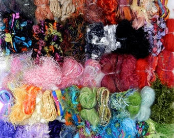Art Yarn Bundle - 50 fibers/100 yds. - Grab Bag - Mixed Media Art, Fiber Art, Knit/Crochet, Weaving, Novelty Yarn, Embellishing #134