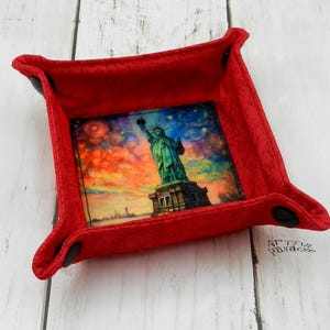 Small Statue of Liberty Snap Tray; Fabric Snap Tray; Earbuds Holder; ORT; Fabric Valet Tray; Collapsible Tray; Travel Accessories Tray #470
