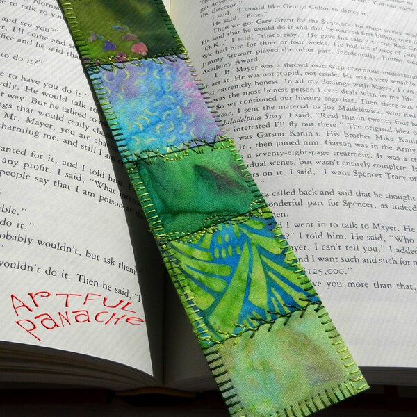 CLOSEOUT - Quilted Fabric Bookmark - Green Batik #507