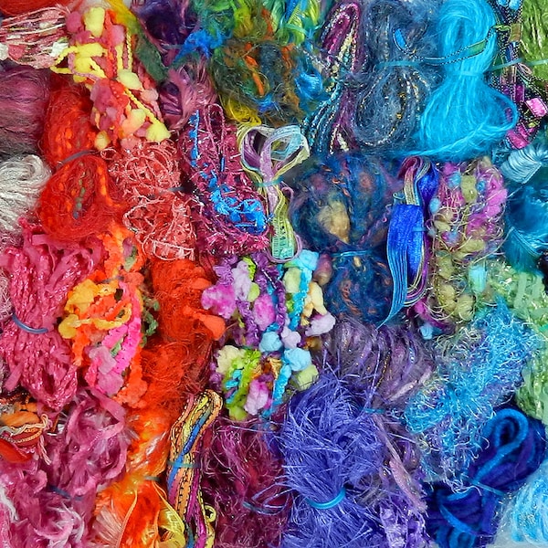 Fiber Art Grab Bag - 30 fibers/90 yds. - Scrapbooking, Fiber Art, Knit/Crochet, Art Yarn, Felting, Novelty Yarn, Embellishing #106
