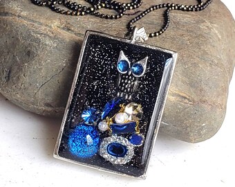 Midnight Owl Bijou Resin Pendant Necklace - Choose Your Chain