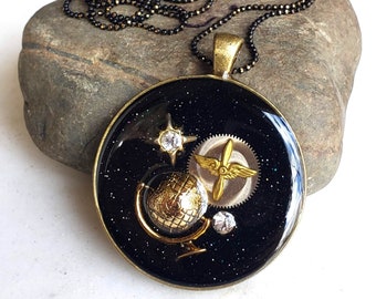 Star Swept Voyager Resin Pendant Necklace - Choose Your Chain