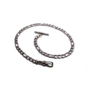 10&quot; 12&quot; 14&quot; 16&quot; 18&quot; 20&quot; 22&quot; 24&quot; 26&quot; 28&quot; 36&quot; 42&quot; Single Albert Pocket Watch Chain - 6mm Silver Figaro - w/ Optional Fob Drop