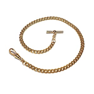 10&quot; 12&quot; 14&quot; 16&quot; 18&quot; 20&quot; 22&quot; 24&quot; 26&quot; 28&quot; 36&quot; 42&quot; Length - 6mm Gold Faceted Curb Single Albert Pocket Watch Chain- w/ Optional Fob Drop