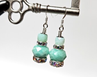 925 Sterling Silver Mini Perfume Potion Bottle Earrings - Mint Green Amazonite