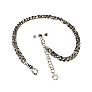 10&quot; 12&quot; 14&quot; 16&quot; 18&quot; 20&quot; 22&quot; 24&quot; 26&quot; 28&quot; 36&quot; 42&quot; Single Albert Pocket Watch Chain - Heavy 8mm Silver Faceted Chain - w/ Optional Fob Drop