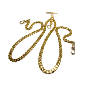 10&quot; 12&quot; 14&quot; 16&quot; 18&quot; Double Albert Pocket Watch Chain - 5mm Gold Faceted Curb - w/ Optional Fob Drop