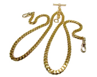10" 12" 14" 16" 18" Double Albert Pocket Watch Chain - 5mm Gold Faceted Curb - w/ Optional Fob Drop
