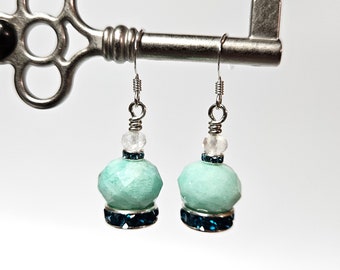 925 Sterling Silver Mini Perfume Potion Bottle Earrings - Mint Green Amazonite